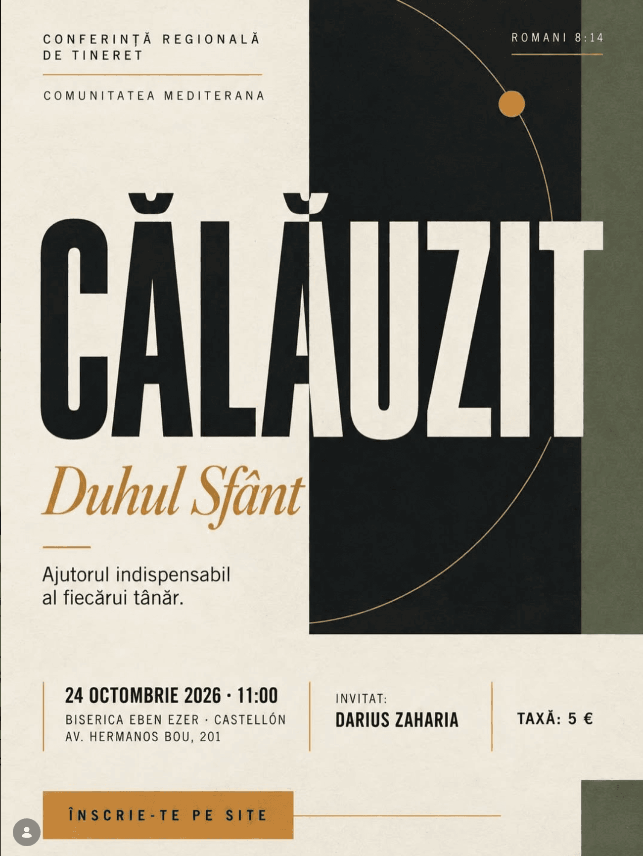 Afiș Călăuzit, conferință regională de tineret cu Darius Zaharia, Castellón, 24 octombrie 2026