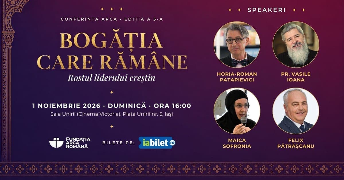Afișul Conferinței ARCA Bogăția care rămâne, 1 noiembrie 2026, Sala Unirii din Iași, cu cei patru invitați