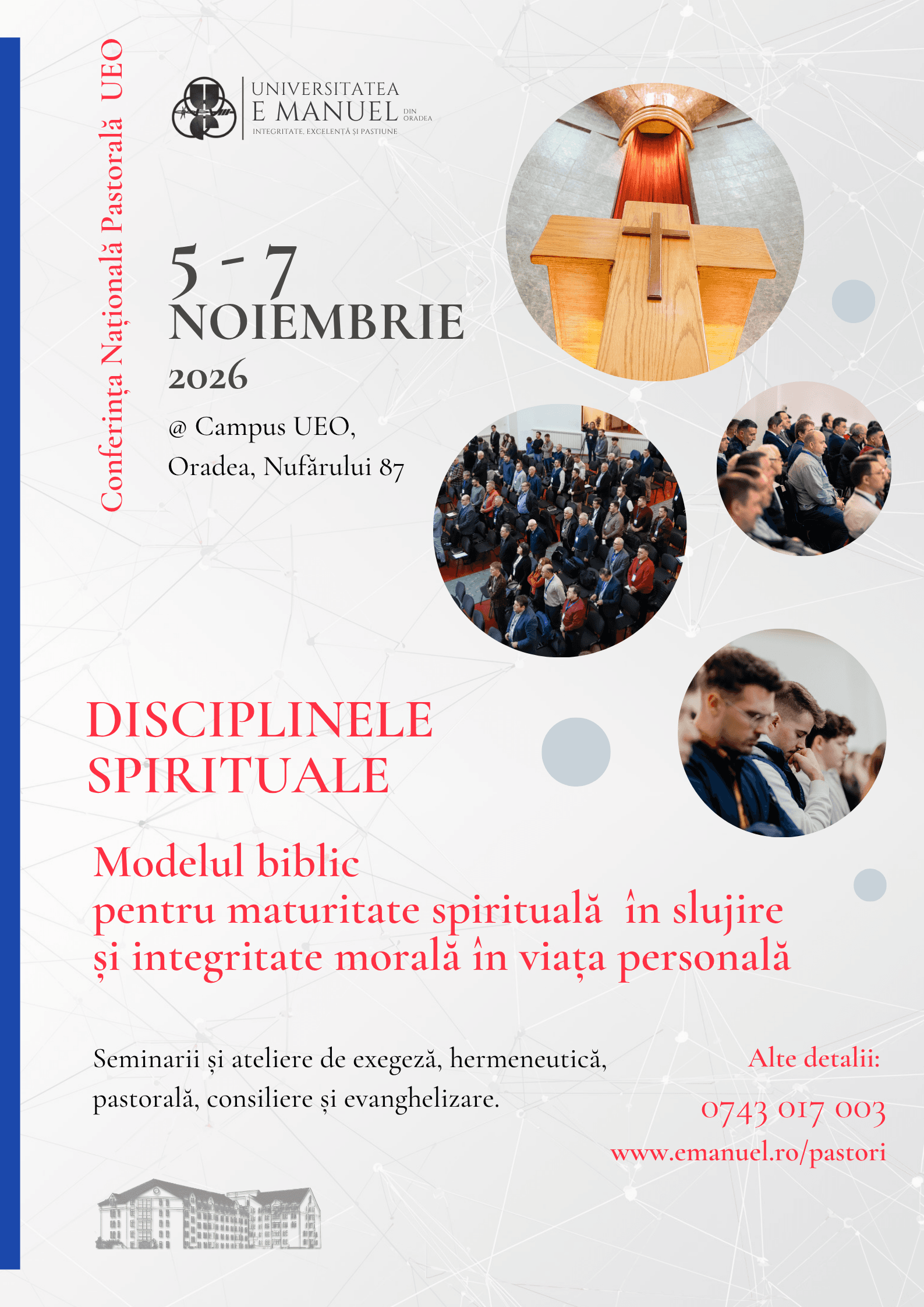 Afiș Conferința Pastorală Națională UEO, 5–7 noiembrie 2026, Campusul Emanuel din Oradea