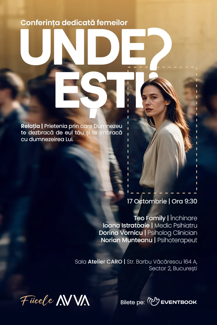 Afișul conferinței pentru femei Unde ești?, Fiicele AVVA, București, 17 octombrie 2026